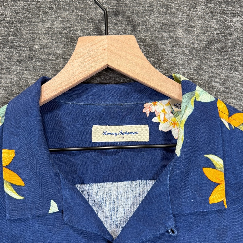Tommy Bahama Silk Camp Shirt Floral Hawaiian Blue Mens XXL - Picture 2 of 7